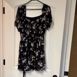Floral Black Dress with Pink Flowers